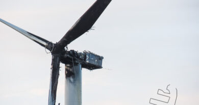 Zwartgeblakerde windturbine in polder